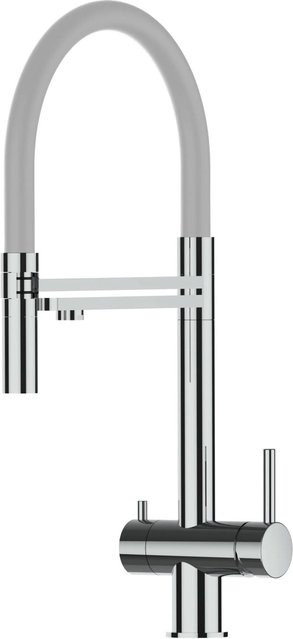 VIZIO 3-Wege Küchenarmatur aus Edelstahl mit 360 Grad schwenkbarem Auslauf und abnehmbarer 2-Strahl Handbrause in Grau und Silber - Bild 1