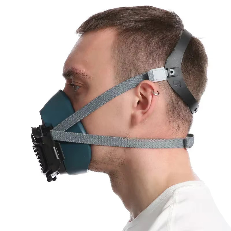 Staubdichte Silikon-Halbmaske in Blau mit Filter für Lackierarbeiten und Heimwerkerprojekte - Bild 2