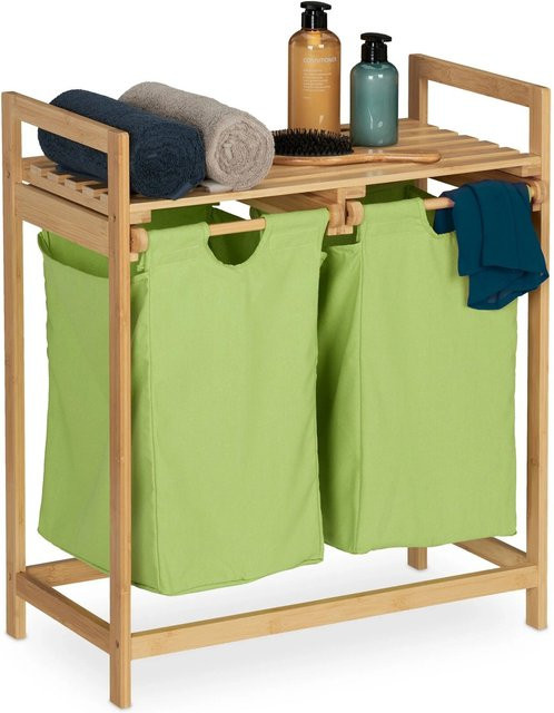 Relaxdays Wäschekorbregal aus Bambus mit Ablage in Grün, Höhe: 73 cm, Breite: 64 cm, Tiefe: 33 cm - Bild 1