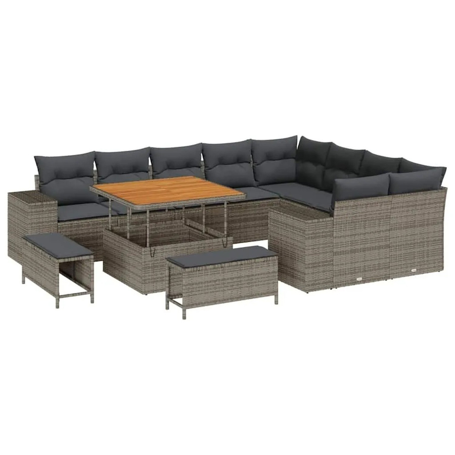 vidaXL Garten-Sofa-Set 12-tlg. in Grau mit Kissen und Stauraumfunktion - Bild 2