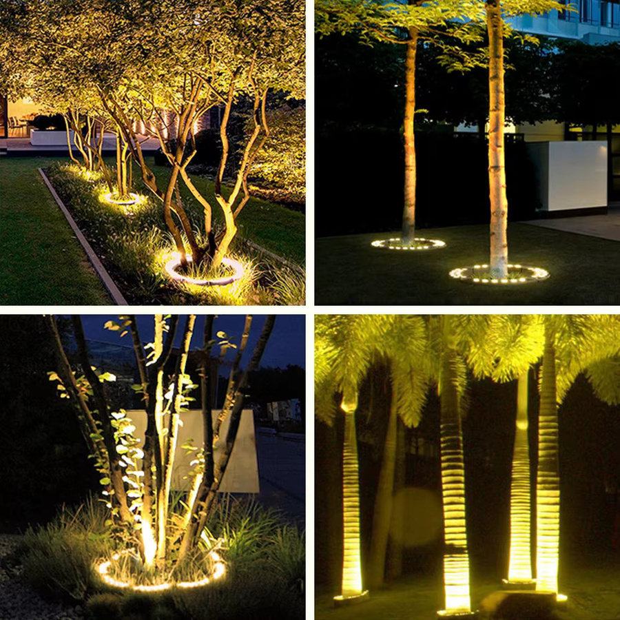 Wasserdichte LED-Ring-Baumleuchte aus Aluminium für den Außenbereich, verstellbare Palmen-Uplight mit warmweißem Licht für Garten und Hof, AC220V - Bild 6