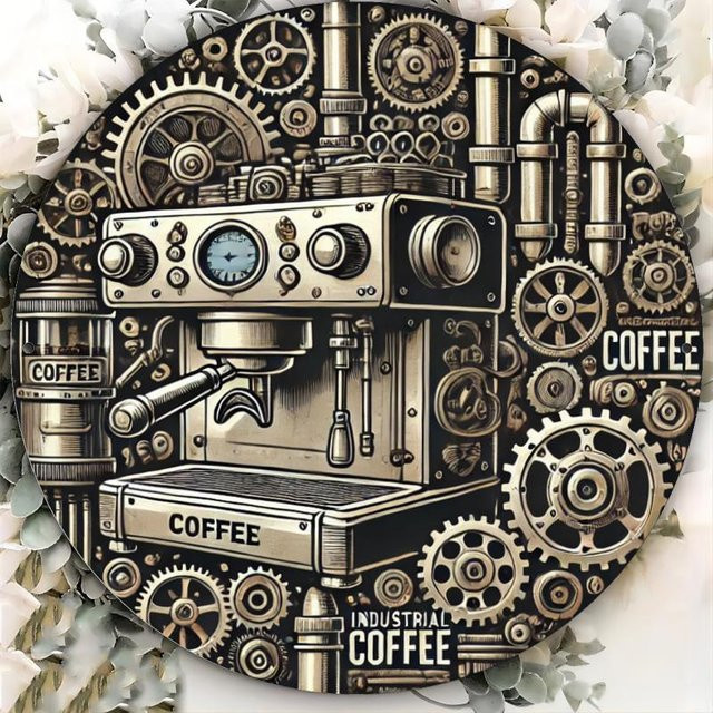 HELLOYOUNG Rundes Aluminiumschild im Vintage-Stil mit Kaffeemaschinen-Motiv, Metallwandkunst für Café und Bar, Durchmesser: 20 cm, Mehrfarbig - Bild 1