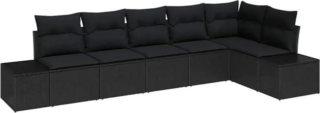 vidaXL 6-teiliges Garten-Sofa-Set aus schwarzem Poly-Rattan mit Kissen in L-Form - Bild 1