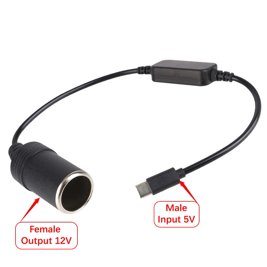 Boot Typ-C auf 12V Zigarettenanzüger Adapter Konverter Schwarz 12W für HUD und Dashcam - Bild 2