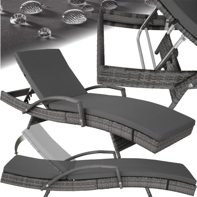 tectake Aluminium Rattan Sonnenliege Grau mit abnehmbarer Polsterauflage, B/T/H: 190 x 71 x 34 – 74,5 cm - Bild 1