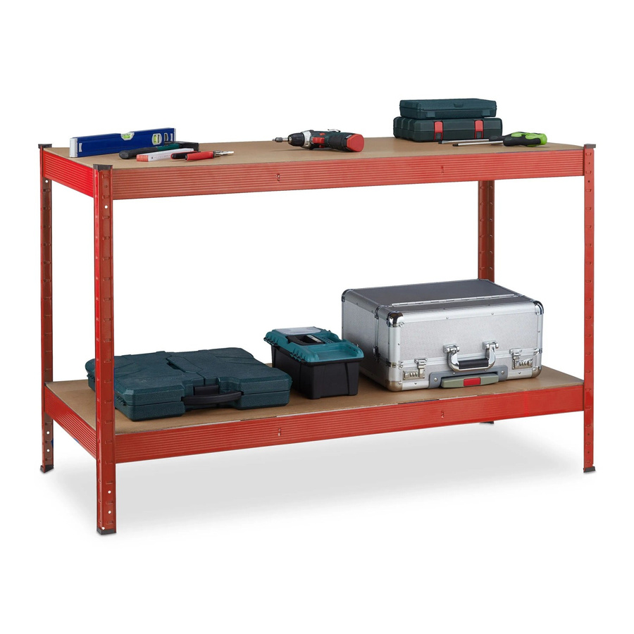 Relaxdays Werkbank mit 2 Ebenen aus Stahl und MDF in Rot und Natur, B/T/H: 141 x 91 x 61 cm - Bild 2