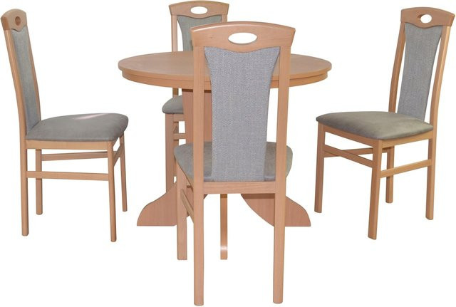 Essgruppe Paulina von möbel direkt online, 5-teiliges Set aus lackiertem Massivholz Buche mit Stoffbezug - Bild 1