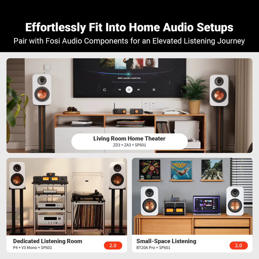 Fosi Audio SP601 Passive Regallautsprecher aus Holz in Braun und Orange, 160W Studiomonitor-Lautsprecher für HiFi, Heimkino und Computer - Bild 4