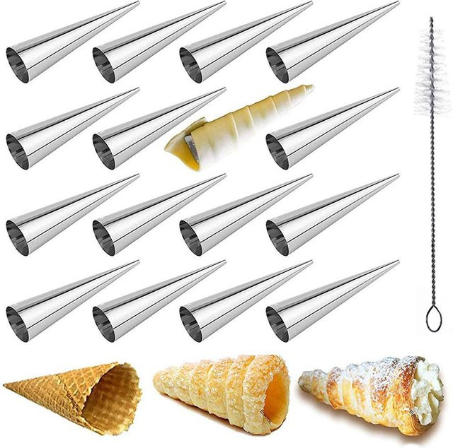 TOMTOP JMS 16er Set Edelstahl Sahnehörnchen Förmchen in Silber für Gebäck und Desserts - Bild 1
