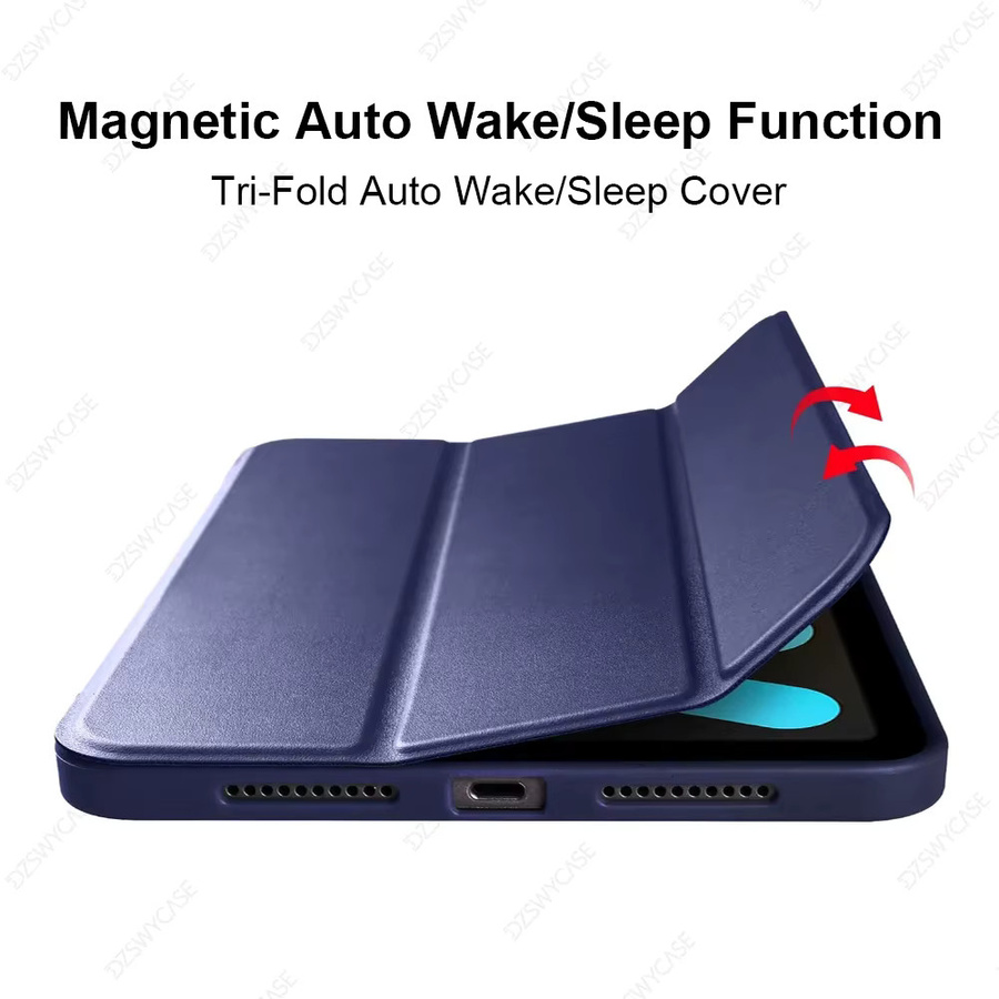 DZSWYCASE Schutzhülle für iPad Mini 7 (A17 Pro) 2024 und iPad Mini 6 (8,3 Zoll) mit dreifach faltbarem Ständer, Silikon-Rückseite und automatischer Schlaf-Wach-Funktion in Pink oder Blue - Bild 2