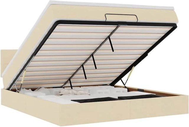 vidaXL Ottoman-Bett mit Matratze in Creme, B/T/H: 160 x 200 x 203 cm, Stoff mit Taschenfederkern - Bild 1