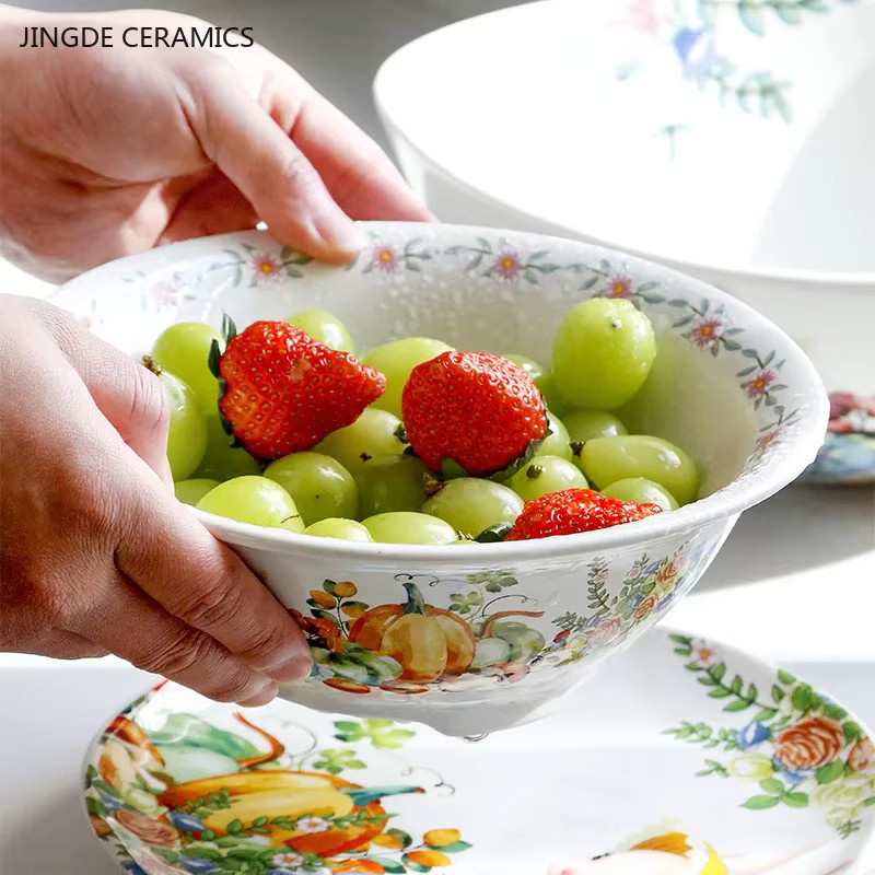 JINGDE CERAMICS Keramik Salat Schüssel mit Kürbis und Kaninchen Muster für Erwachsene - Bild 2
