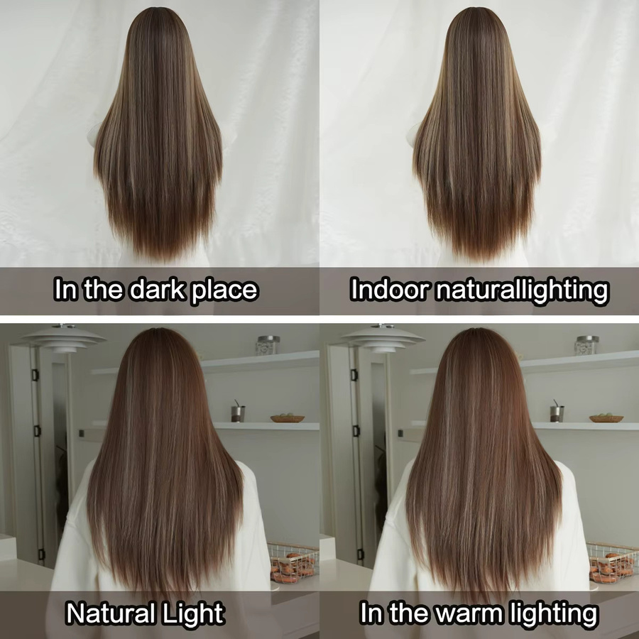 7JHH WIGS Perücke, lang, gerade, braun, Highlight-Blonde, synthetisch, Damen - Bild 4