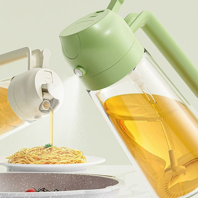 Pige Home Aien 2-in-1 Ölsprüher und Ausgießer aus Glas, transparent/grün, 470 ml - Bild 1