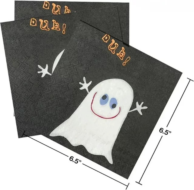GUANYAO Halloween Cocktailservietten mit weißen Geistern, 2-lagig, Weiß, 20 Stück pro Packung, B/B: 33 x 33 cm - Bild 1