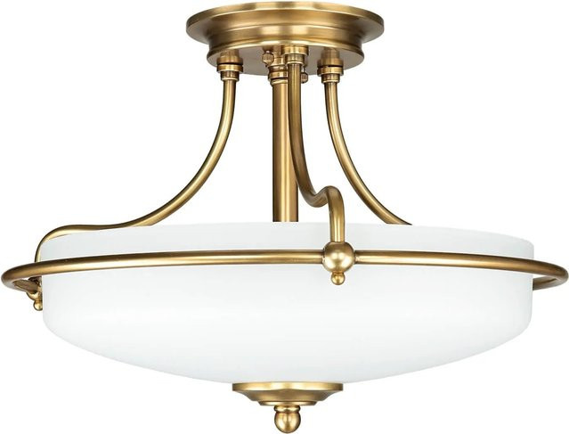 Licht-Erlebnisse Jugendstil Deckenleuchte aus Glas und Metall in Messing Antik und Creme, Durchmesser: 42,2 cm, 3x E27 - Bild 1