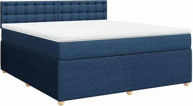 vidaXL Boxspringbett mit Matratze in Blau, Hybrid-Bett mit Taschenfederkern aus Stoff, B/T: 180 x 200 cm - Bild 1