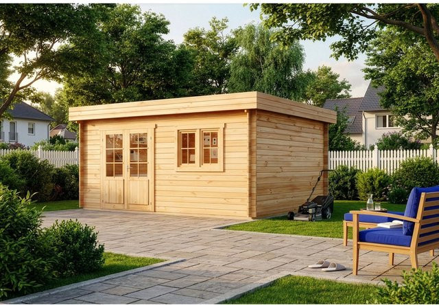 Alpholz Gartenhaus Spree-28B aus Blockbohlen mit Pultdach, Farbe: Braun, B/T: 520 x 420 cm - Bild 1