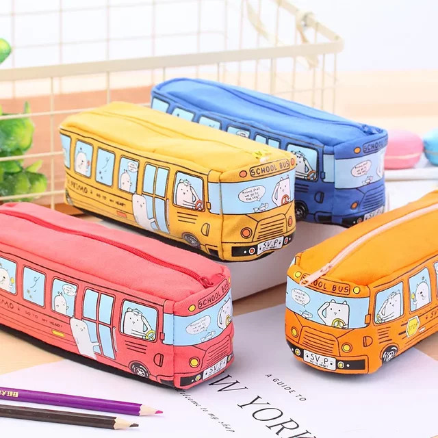 Kreatives Cartoon Federmäppchen als flaches Textil-Etui mit Reißverschluss für Schule und Büro, Blau/Mehrfarbig - Bild 1