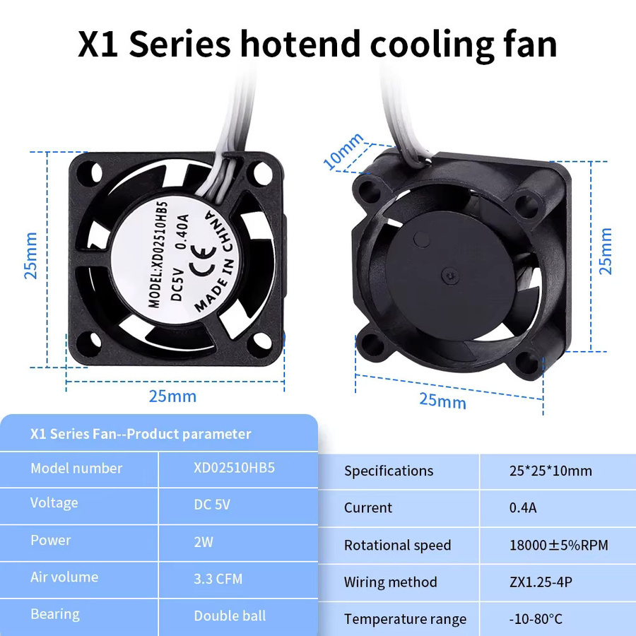 Bambu Lab 2510 Lüfter für Hotend-Kühlung inklusive Kabel für X1C, P1S, P1P, A1 und A1 Mini 3D-Drucker in Schwarz - Bild 3