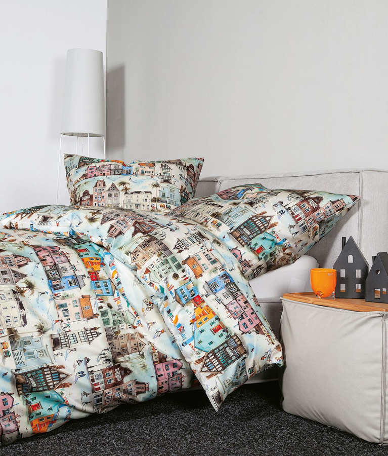 Modern Art S 42139 Kissenbezug aus Mako-Satin in Multicolour mit grafischem Natur-Design, 80 x 80 cm - Bild 1