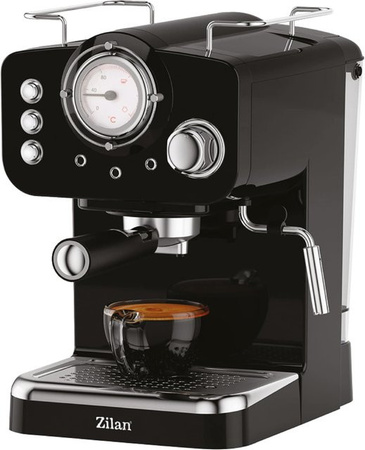 Zilan Espressomaschine mit Milchaufschäumer, Siebträgermaschine mit 15 Bar und 1,25 l Wassertank, Schwarz