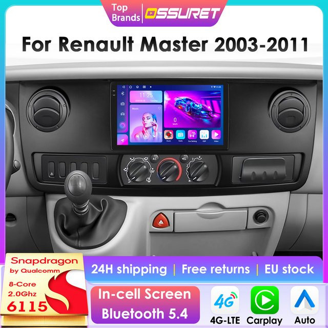 OSSURET Kabelloses CarPlay und Android Auto Autoradio für Renault Master 2003 - 2011 mit GPS und Multimedia-System in Schwarz - Bild 1