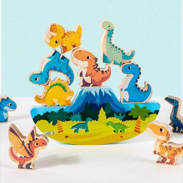 Datgo Dinosaurier Tier Holz Bauen Stapeln Montessori Lernspielzeug 3-6 Jahre - Bild 1
