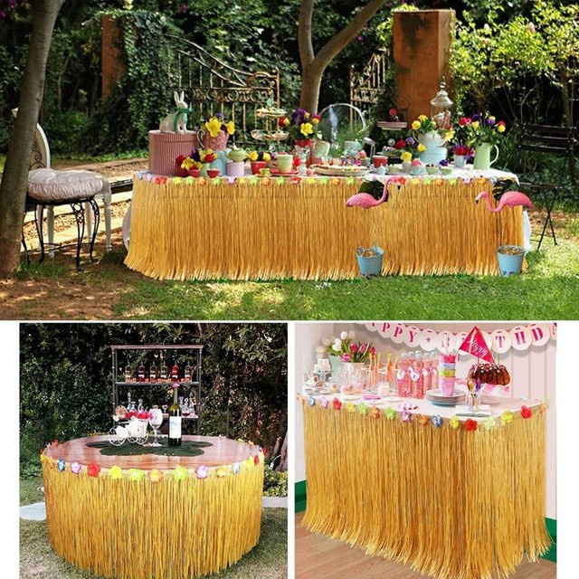ZQNYCY Hawaiianischer Gras Tischrock für tropische Sommerpartys und Luau Dekorationen - Bild 1