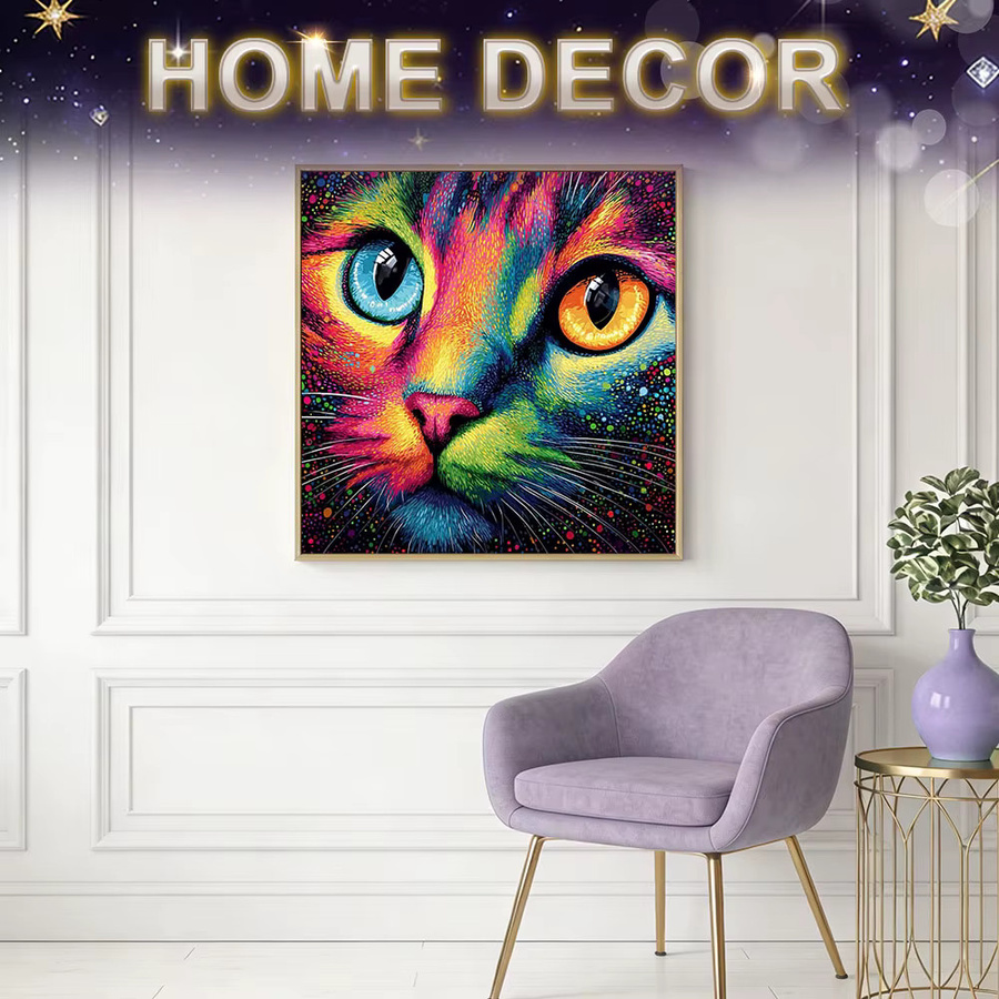 HUACAN Diamant-Mosaik 5D Katze Sternenhimmel Landschaft Wandbild in Multicolour, runde Form, B/B/B: 20 x 20 x 20 cm - Bild 3