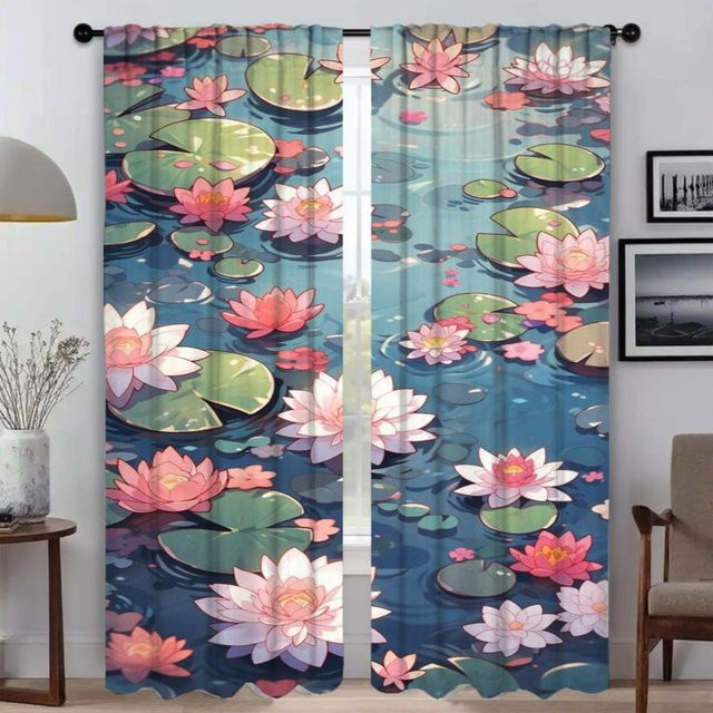 2er-Set halbtransparente Tüll-Verdunkelungsvorhänge in Blau für Schlafzimmer und Raumteiler, B: 50 cm, H: 70 cm - Bild 1