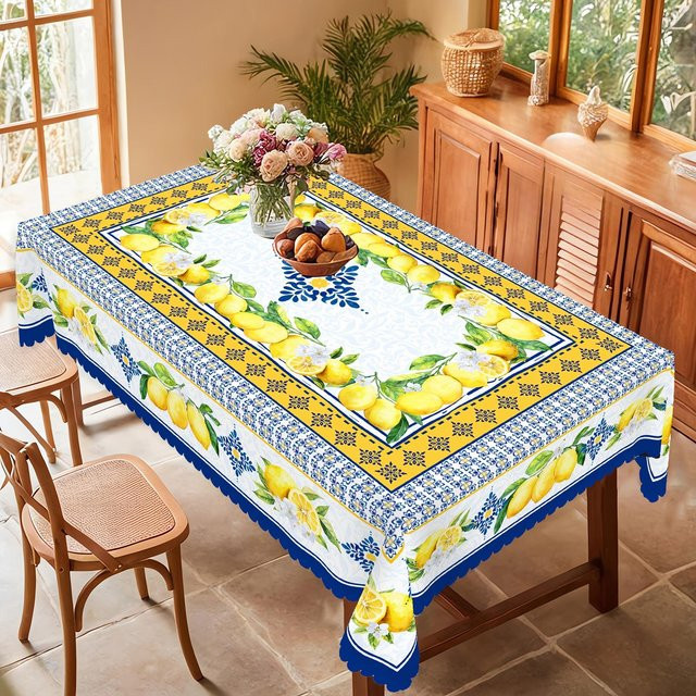 JMG Household Supplies Tischdecke mit Sommer Zitronenblatt-Print in Blau und Multicolour, rechteckig, B/B: 140 x 140 cm - Bild 1