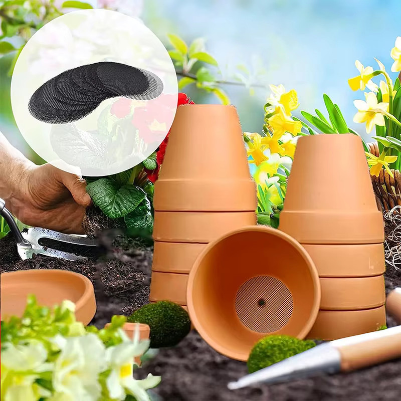 50 Stück runde Topf-Lochgitter-Matten von eelhoe in Schwarz zur Drainage und zum Schutz vor Bodenverlust für Bonsai und Blumenpflanzen - Bild 4