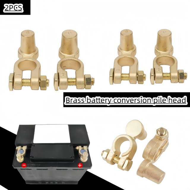 Messing-Batterieklemmen-Konverter Set für Auto, Wohnmobil und Boot, Top-Post-Adapter für positiven und negativen Anschluss, Farbe: Gold - Bild 1