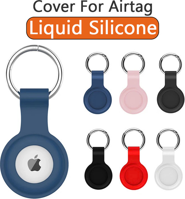 Apple AirTag Schutzhülle aus flüssigem Silikon mit Schlüsselanhänger in Schwarz - Bild 1