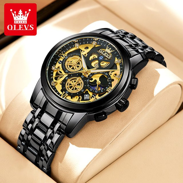 OLEVS Armbanduhr Chronograph, Quarz, Edelstahl, Rosa, Unisex - Bild 1