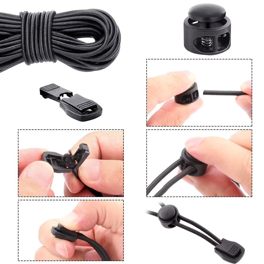 Cord Lock Kunststoff Feder Toggle Stopper mit elastischem Knebel für Kordeln und Schnürsenkel in Schwarz und Gold - Bild 4