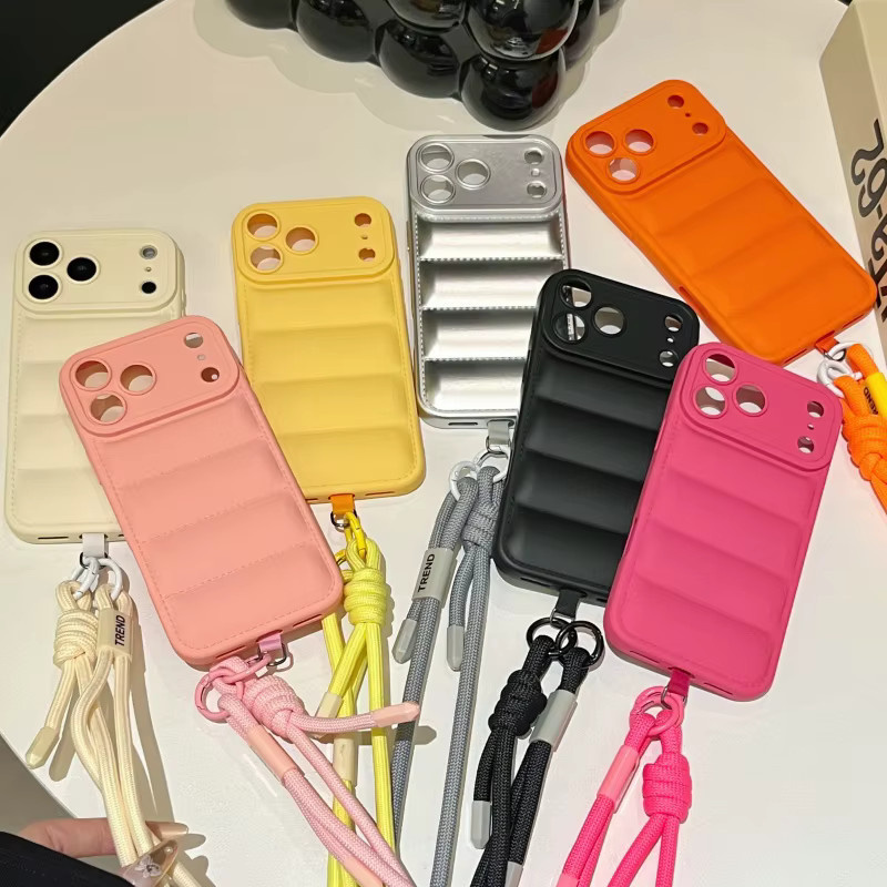 Crossbody Daunenjacke Silikon Soft Phone Case für Apple iPhone 17 16 15 14 13 12 11 Pro Max XS 7 8 Plus mit Kameraschutz in Gelb - Bild 3