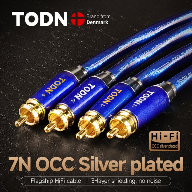 TODN Hifi 1 Paar 7N OCC versilberte 2RCA-zu-2RCA High-End-RCA-Signalkabel in Blau für Verstärker, DAC, TV, Autoradio und Mixer - Bild 1