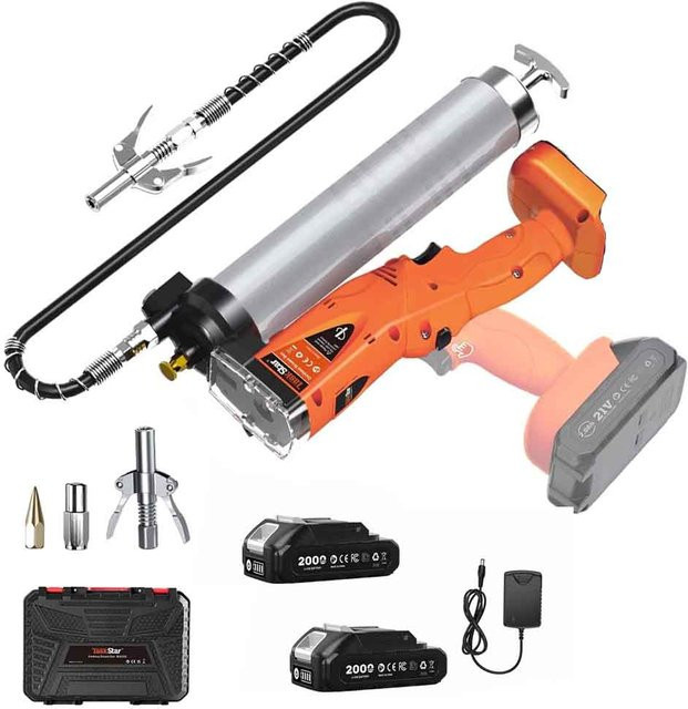 TaskStar Elektrische Fettpresse 10000PSI in Orange mit 39,4 Zoll Schlauch, Kabellose 2-in-1 Fettpresse für Landwirtschaft, Werkstatt und Schwermaschinenwartung - Bild 1
