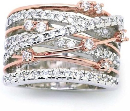 SILVERHOO Ring, Crossover Breitband, Kristall, Rose Gold, Damen - Bild 1