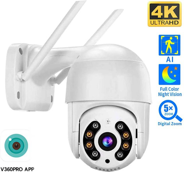 V360PRO 8MP 4K WLAN PTZ-Überwachungskamera für Außenbereich mit KI-Auto-Tracking und Farbnachtsicht in Weiß - Bild 1