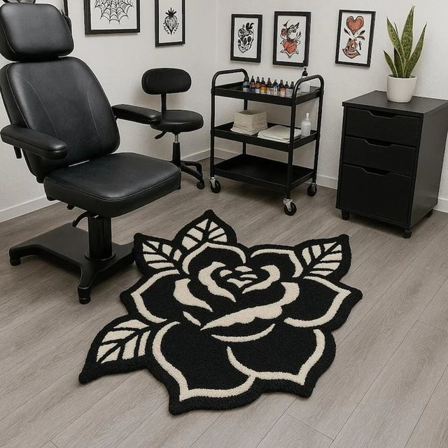 VIKAMA Teppich mit floralem Rosenblütenmuster in Schwarz und Weiß, weich und rutschfest für Wohnzimmer und Schlafzimmer - Bild 1