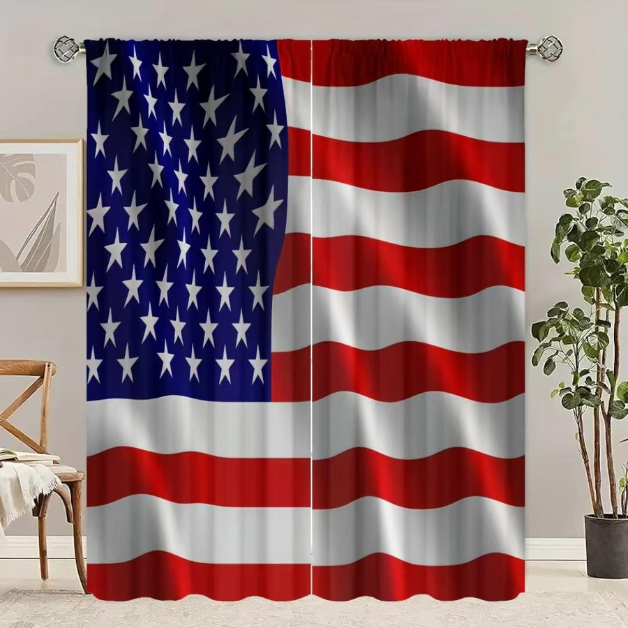Yiran Furniture Vorhang Set mit amerikanischer Flagge, 2 Stück, Polyester, halbtransparent, Multicolour, Breite: 76,2 cm, Höhe: 165,1 cm - Bild 2
