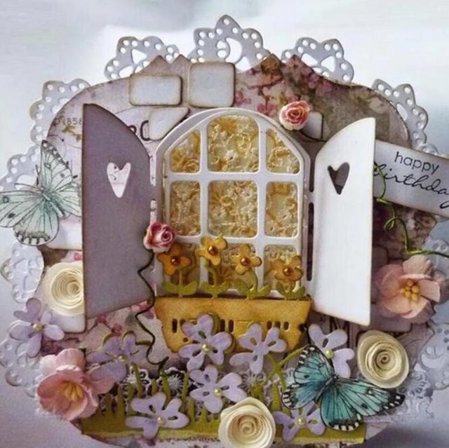 Metall-Stanzform Fenster und Blumen für Papier-Handwerk und Sammelalben - Bild 1