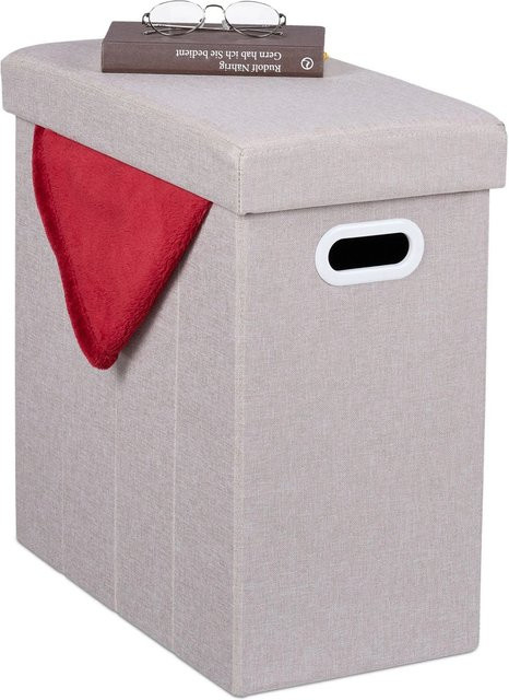 Relaxdays Sitzhocker mit Stauraum in Beige aus Polyester in Leinenoptik, B: 49 cm, T: 48,5 cm, H: 27 cm - Bild 1