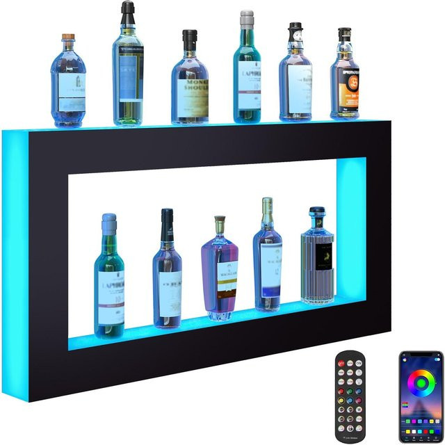 Buying Solutions MB LED-beleuchtetes Spirituosenflaschen-Display-Barregal mit App- und Fernbedienung, Schwarz/Transparent, B/H/T: 121 x 60 x 7,3 cm - Bild 1