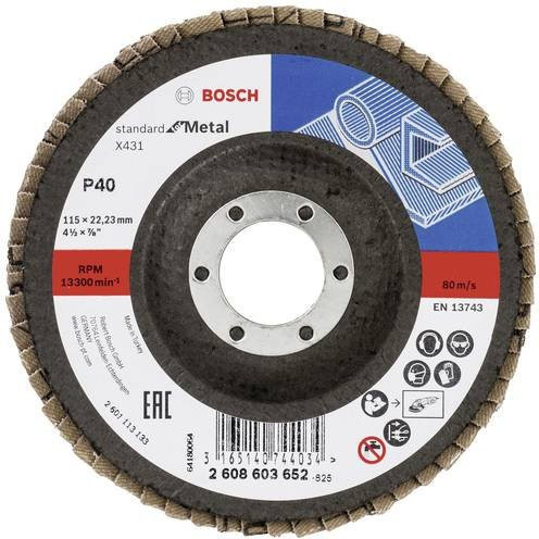 Bosch Fächerschleifscheibe X431 für Metall, Durchmesser: 115 mm, Bohrungs-Ø: 22,33 mm, Körnung: 40, Mehrfarbig - Bild 1