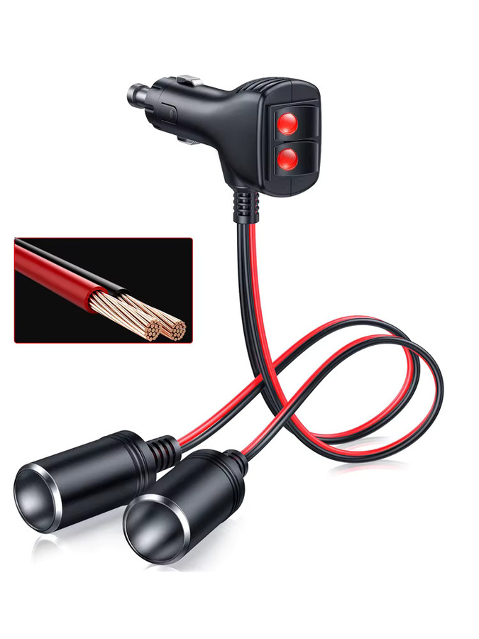 Anchtek 2-Wege Auto-Zigarettenanzünder-Splitter-Adapter mit 10 A Sicherung, 12/24 V, Schwarz - Bild 4