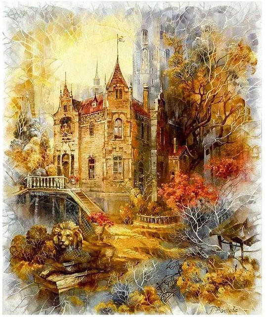 FIYO 5D DIY Diamond Painting Set Schloss Motiv als Kreuzstich Mosaik Wanddekoration, Mehrfarbig, B: 70 cm, H: 50 cm - Bild 1